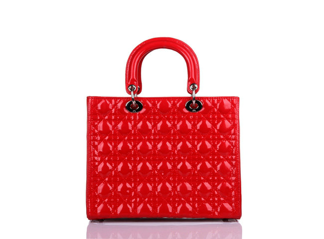 replica jumbo lady dior patent leather bag 6322 red with silver